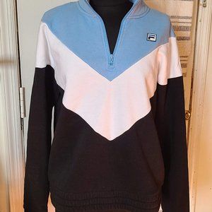 FILA Women 1/4 Zip Pullover Sweatshirt Blue Black